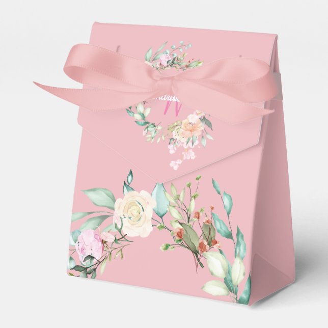 Ballotins Monogramme écriture féminine Rose pâle Floral  (Verso)