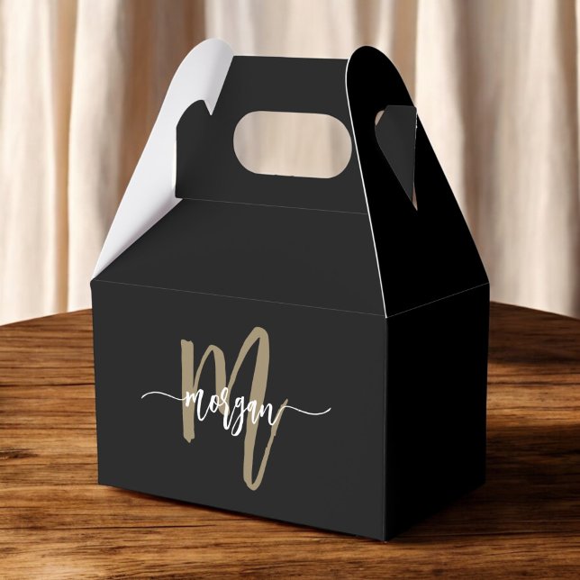 Ballotins Monogramme Élégant Moderne Noir Or (Créateur téléchargé)