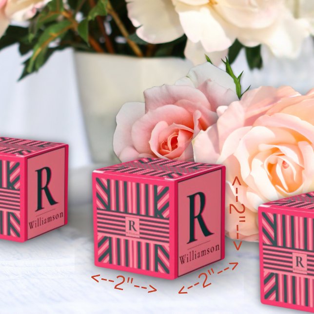 Ballotins Monogramme Élégant Modifiable Rayures Roses Charbo (Créateur téléchargé)