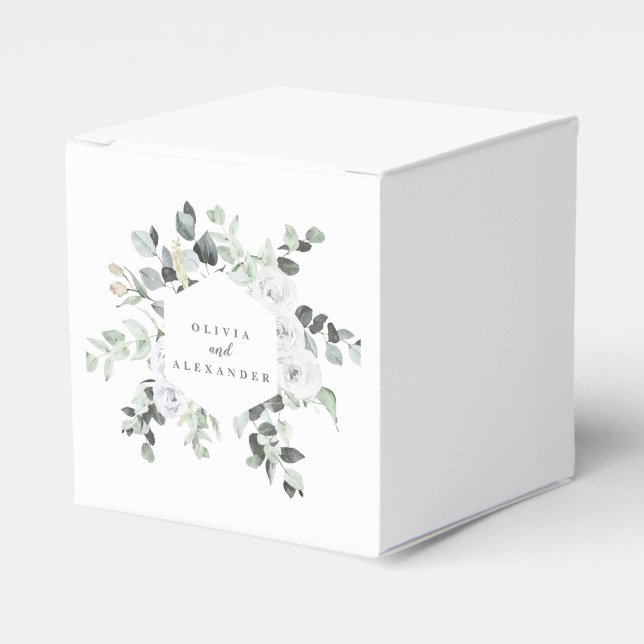 Ballotins Monogramme floral de mariage avec roses blanches e (Verso)