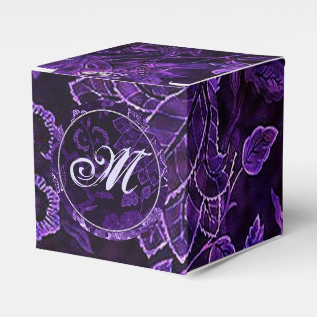 Ballotins Monogramme Purple Vintage Floral Cube Ballotin (Verso)