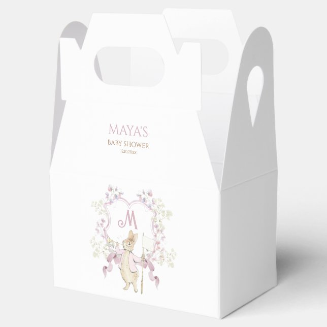Ballotins Monogramme rose floral Pierre le Baby shower lapin (Ouvert)