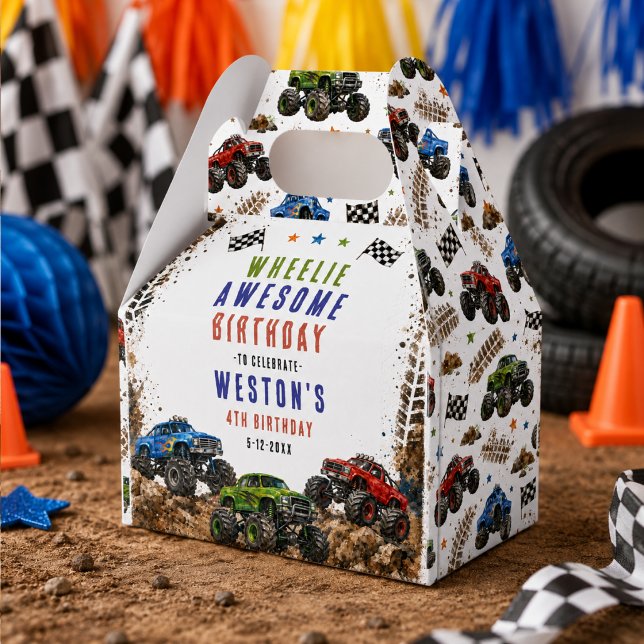 Ballotins Monstre de camion fou 4e anniversaire garçon  (Wheelie Awesome Monster Truck 4Th Birthday boy Favor Boxes
)