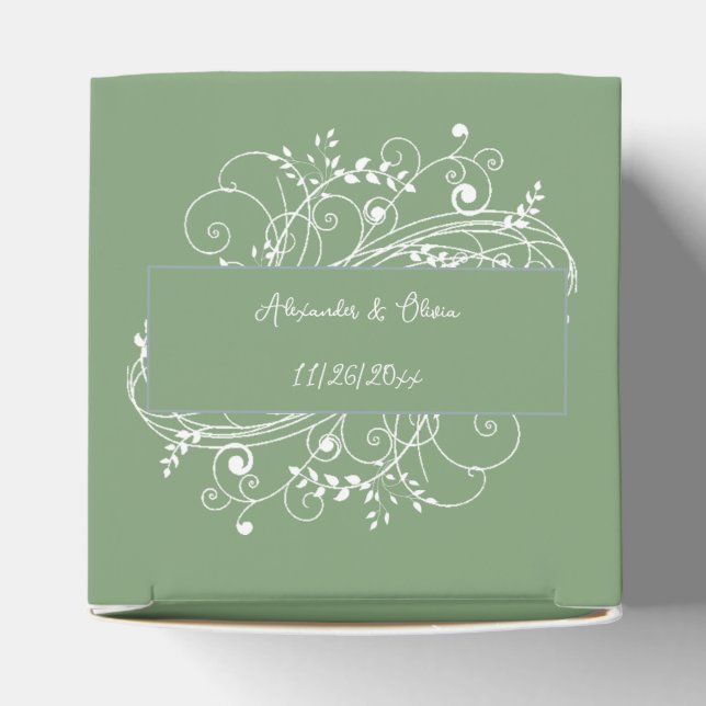 Ballotins Moss Green Flourish Wedding Favor Box (Haut)