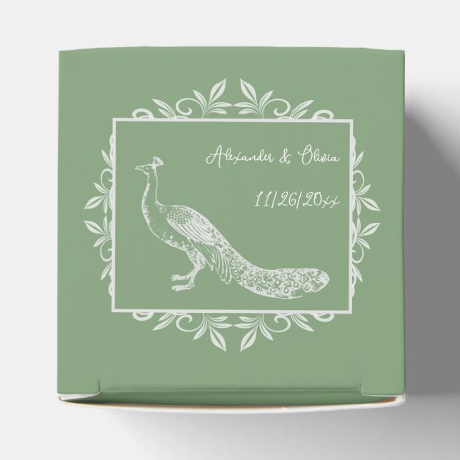 Ballotins Moss Green Peacock Flourish Wedding Favor Box (Haut)