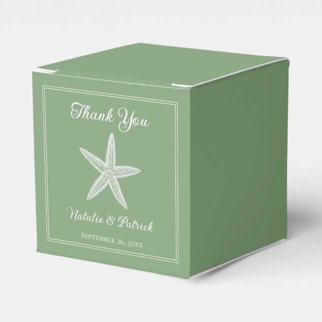 Ballotins Moss Green Starfish Wedding Favor Boxes (Verso)