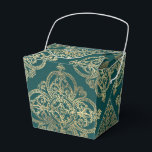 Ballotins Motif de ferronnerie sarcelle et or<br><div class="desc">Boîte à faveurs vintage aux accents sarcelle et or.</div>
