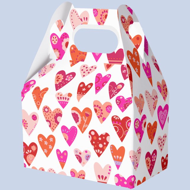 Ballotins Motif du coeur rose rouge (Fun Japandi hearts pattern red and pink favor box, ideal for Valentine's Day)