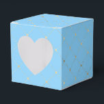 Ballotins Motif en treillis bleu pastel et or<br><div class="desc">Boîte à faveurs à motif en treillis avec des accents de bleu bébé et de faux or brillant pour compléter la collection ci-dessous.</div>