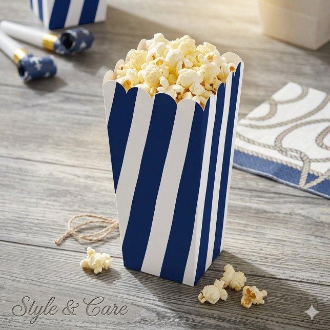 Ballotins Motif rayé bleu marine et blanc Popcorn (Navy Blue and White Striped Pattern Popcorn Favor Boxes)