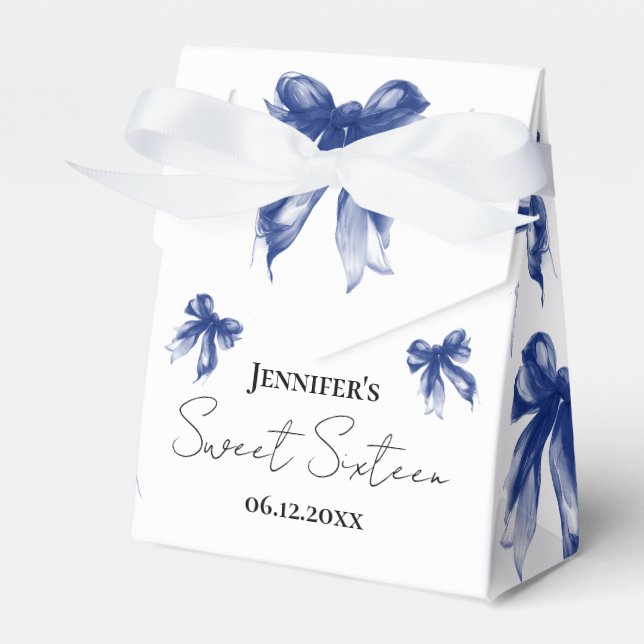 Ballotins Navy Blue Bow Coquette Script Sweet 16 Thank You  (Verso)