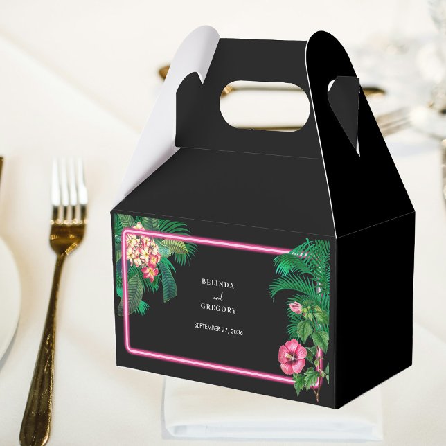 Ballotins Neon Pink Tropical Retro Botanical Mariage (Neon Pink Tropical Retro Botanicals Wedding Favor Boxes)