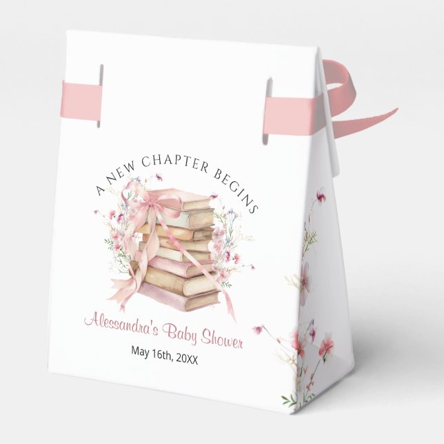 Ballotins New Chapter Begins Pink Bow Baby Shower Favor Box (Arrière)