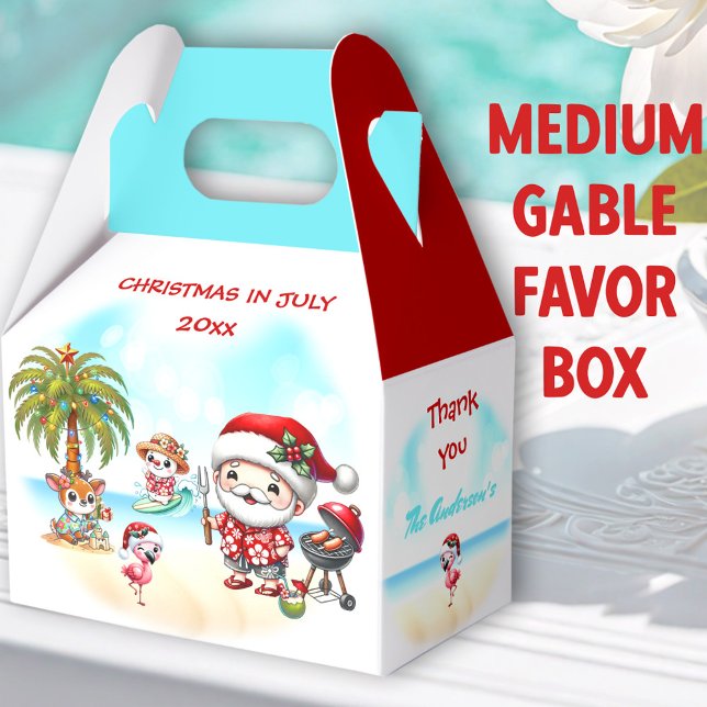 Ballotins Noël En Juillet Joli Père Noël Été Moyen Gable (Beach Santa Medium Gable Favor Boxes- You can choose from 3 sizes of these gable favor boxes)