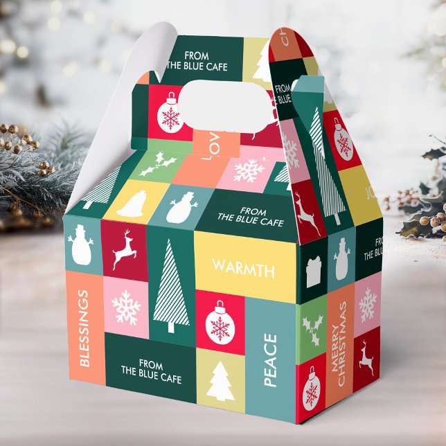 Ballotins Noël Joyeuses Fêtes Moderne Nom d'entreprise (Christmas Happy Holidays Modern Name Favor Boxes)