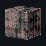 Ballotins Noir et or rose<br><div class="desc">Boîte de faveur élégante avec des motifs de damas or rose et de harlequin noir.</div>