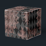 Ballotins Noir et or rose<br><div class="desc">Boîte à faveur élégante avec motifs damassés or rose et harlequin noir.</div>