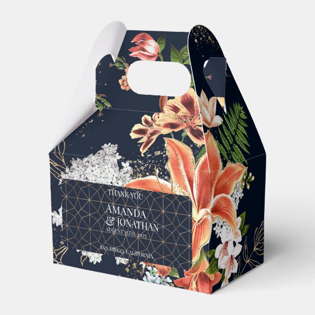Ballotins Noir et Terracotta Floral Wedding Favor Box (Verso)