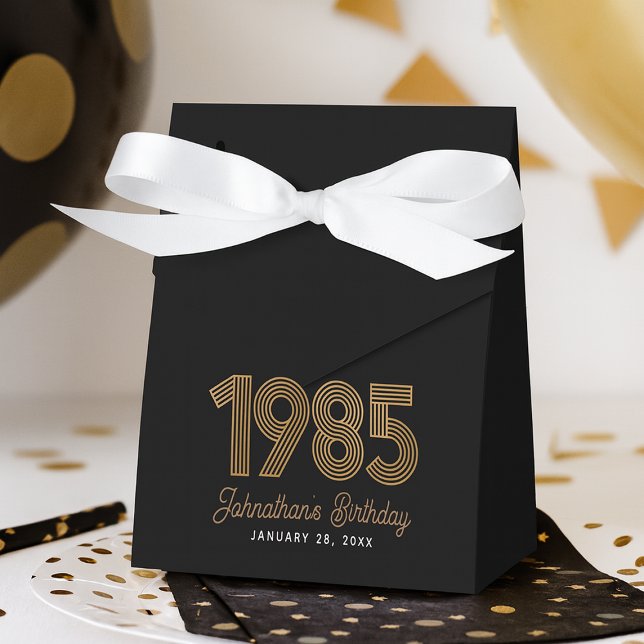 Ballotins Noir Faux Or 1985 40e Anniversaire (Black Faux Gold 1985 40th Birthday Favor Boxes
#40thbirthday)
