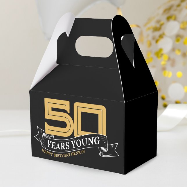 Ballotins Noir & Or 50 ans Jeune bannière 50e anniversaire (Black & Gold 50 Years Young Banner 50th Birthday Favor Box)