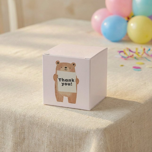 Ballotins Nom ou message de l'ours mignon Signer rose (Cute Bear Holding name or message Sign pink Favor Boxes.)