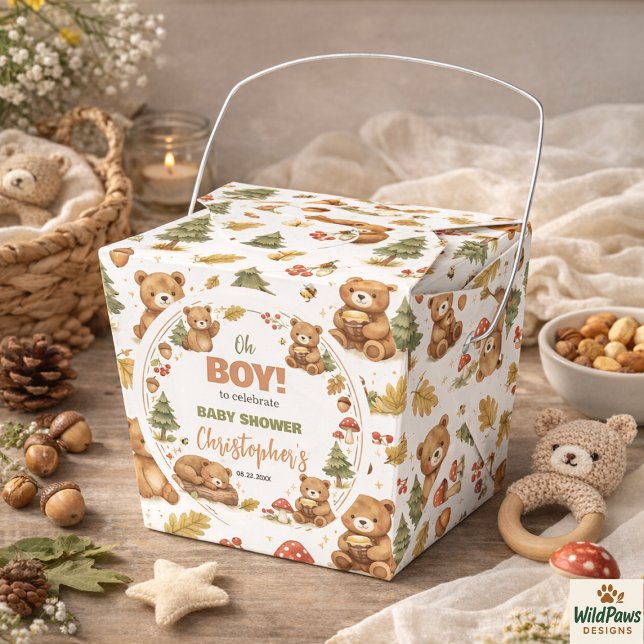 Ballotins Oh Boy Watercolor Woodland Bear Baby Shower (Oh Boy Watercolor Woodland Bear Baby Shower Favor Boxes)