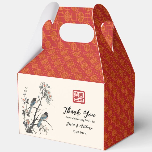 Ballotins Oiseau fleur rouge oriental mariage chinois (Recto)