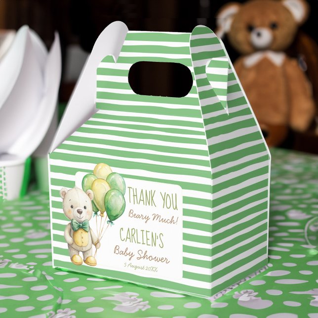 Ballotins On peut attendre le baby shower d'ours en peluche  (We can bearly wait cute sage green teddy bear baby shower personalized favor boxes favor gifts)