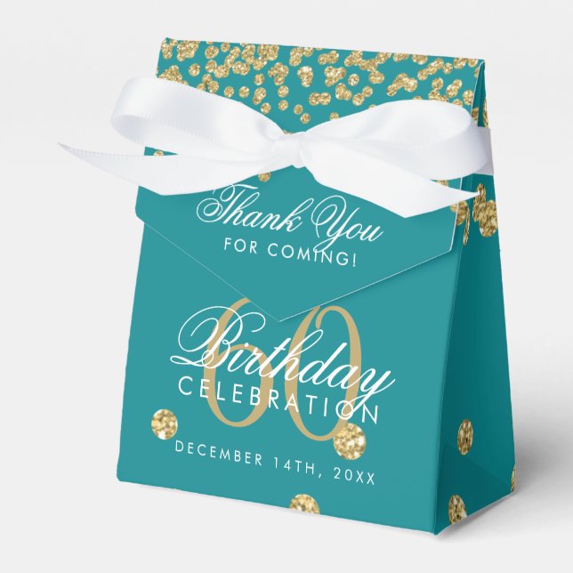 Ballotins Or 60e anniversaire Merci Confetti Turquoise (Verso)