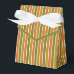 Ballotins Or, orange, vert olive rayé<br><div class="desc">Ballotin rayé or,  orange,  vert olive avec cravate ruban. Parfait pour tous les thèmes de décoration cadeau; simple/minimaliste à maximaliste en fonction des agréments supplémentaires.</div>