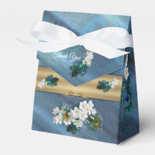 Ballotins Or, plumes de paon sur soie vert émeraude