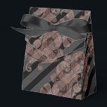 Ballotins Or rose et noir<br><div class="desc">Élégante boîte à faveur avec des motifs de damas or rose et de rayures noires.</div>