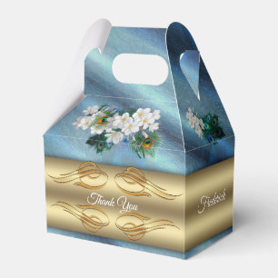 Ballotins Or sur soie vert émeraude et plumes de paon