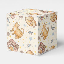 Orange Cat in a Backpack, Stars, and Yarn