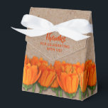 Ballotins Orange Tulip on Kraft Tent Style Favor Box<br><div class="desc">Bunches of orange tulips surround a force paper patterned tent style favor box. Personalize the front flap and the back with your wording or delete it Click CUSTOMIZE button to CHANGE the fonts and font colors. COORDINATING items available in our store. Wedding invitations, RSVP Cards, Reception Cards, Thank You Notes...</div>