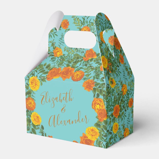 Ballotins Orange & Turquoise Aqua Peony & Rose Floral Mariag (Verso)