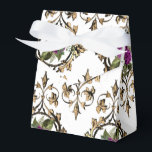 Ballotins Orné vintage floral baroque<br><div class="desc">Boîte de faveur de motif de roses antiques ornementales aux accents de pourpre,  or et noir.</div>