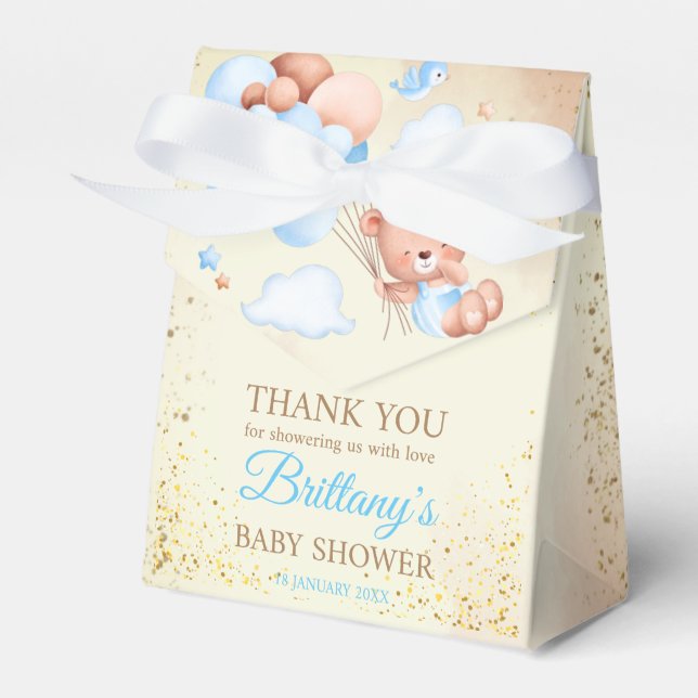 Ballotins Ours en peluche avec ballons et nuages brun et ble (Verso)