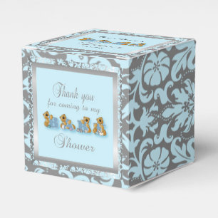 Ballotins Ours en peluche bleu et argent damassé Baby Show