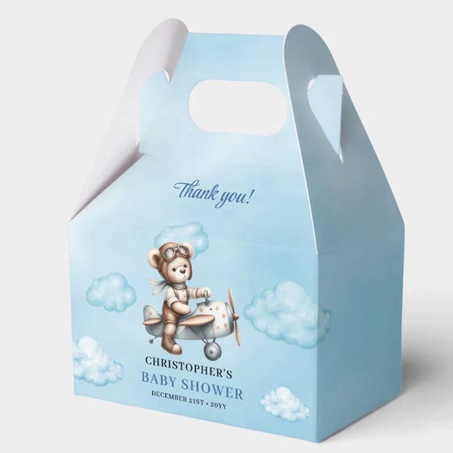 Ballotins Ours en peluche joyeux Aviateur Bleu Marron Garçon (Joyful Teddy Bear Aviator Blue Brown Boy Shower Favor Box

)