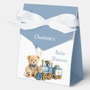 Ballotins Ourson en Or Bleu Train Garçon Baby Shower