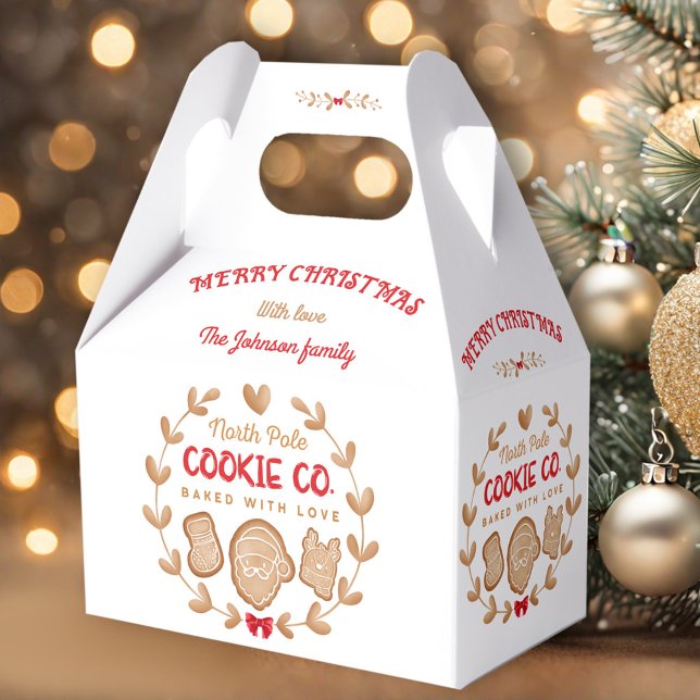 Ballotins Pain d'épice Cookies de Noël Échange Nom rouge (Gingerbread Christmas Cookies Exchange Red Name Favor Box)