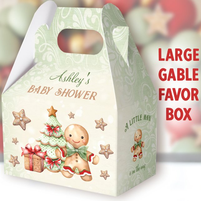Ballotins Pain d'épices Homme Noël Baby shower garçon Grand (Gingerbread Man Large Gable Favor Boxes - You can choose from 3 sizes of these gable favor boxes)