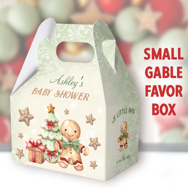 Ballotins Pain d'épices Homme Vert Baby shower de Noël Gable (Gingerbread Man Small Gable Favor Boxes - You can choose from 3 sizes of these gable favor boxes)