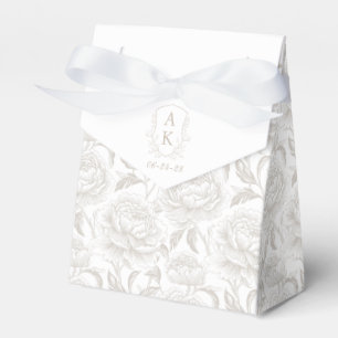 Ballotins Pale Taupe Monogram Crest Chinoiserie Peonies