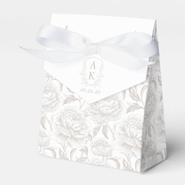 Ballotins Pale Taupe Monogram Crest Chinoiserie Peonies (Verso)