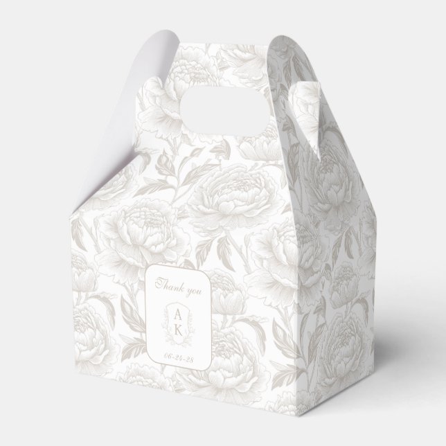 Ballotins Pale Taupe Monogram Crest Chinoiserie Peonies (Verso)