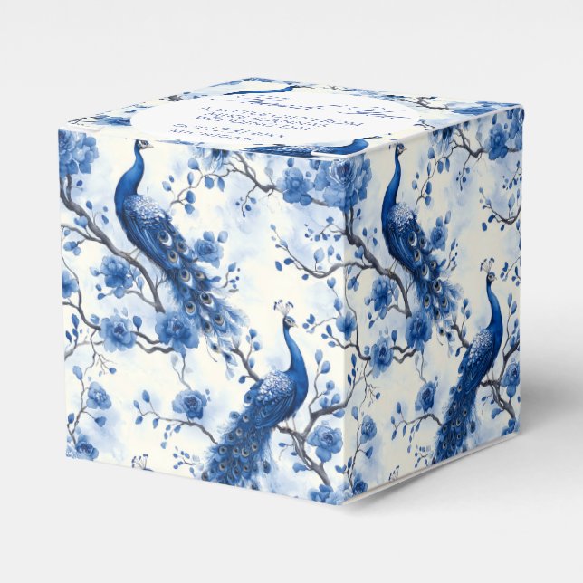 Ballotins Paon aquarelle de style chinoiserie bleu vintage f (Verso)