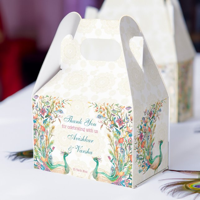 Ballotins paon turquoise bleu vert cerf (Teal blue green cerise floral peacock favor box)