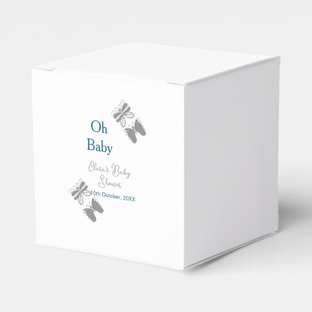 Ballotins Papillon gris bleu baby shower oh bébé moderne tex (Verso)